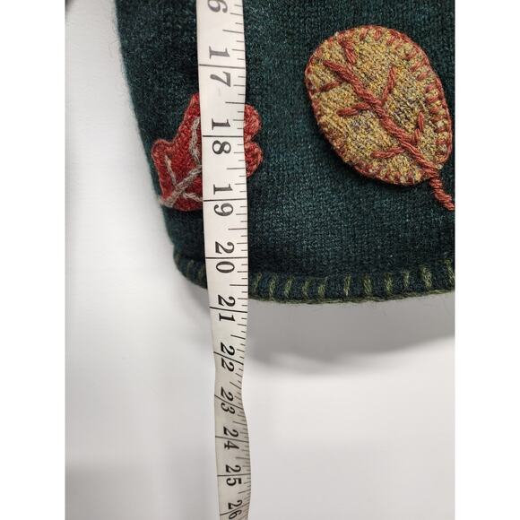 Vtg. L.L.Bean Women's Shetland Wool Embroidered Fall Leaf, Size M, Forest Green - Picture 5 of 13